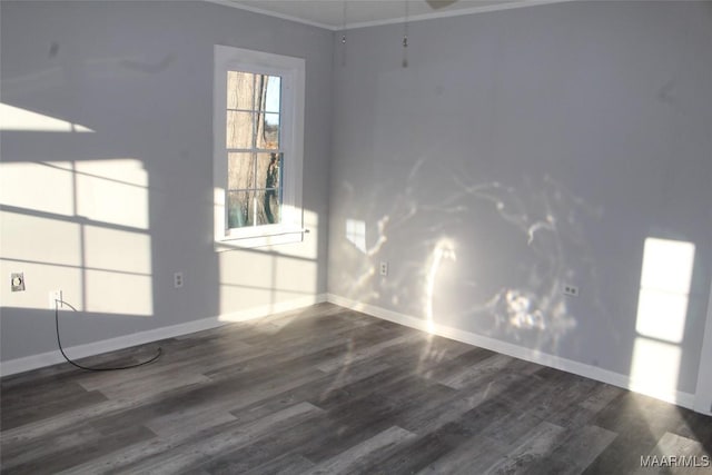 spare room featuring ornamental molding and hardwood / wood-style floors