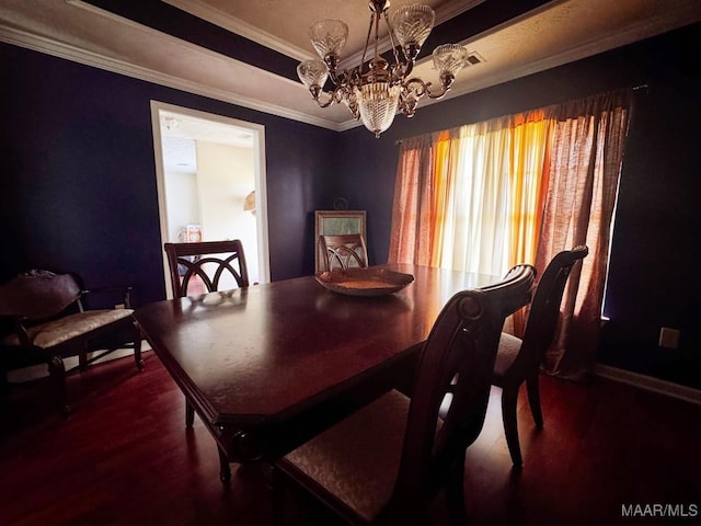 3601 Richardson Rd S, Hope Hull, AL 36043 - dining area with a chandelier, wood finished floors, ornamental molding, and a raised ceiling