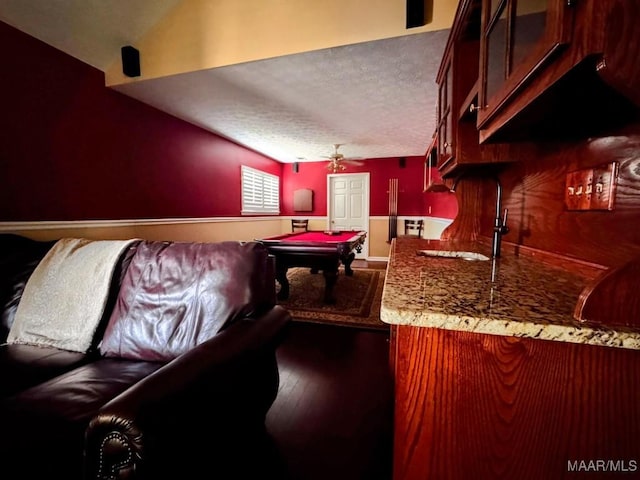 3601 Richardson Rd S, Hope Hull, AL 36043 - home theater room featuring pool table, hardwood / wood-style floors, and a textured ceiling