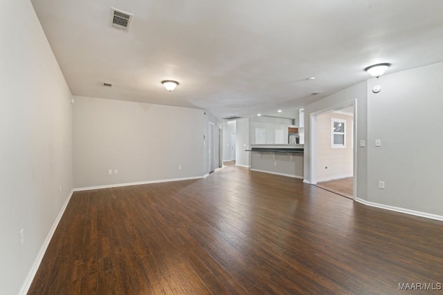 unfurnished living room with dark hardwood / wood-style floors