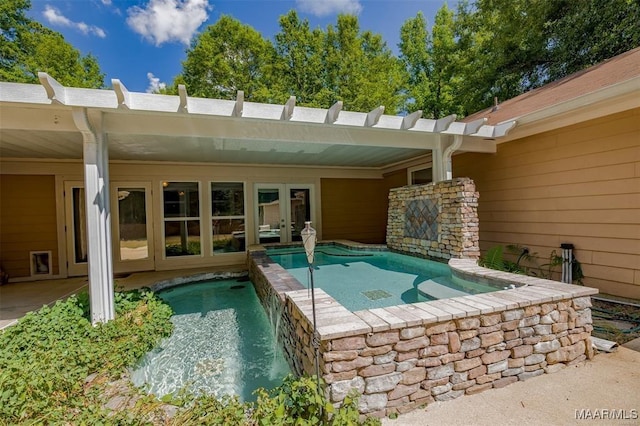 view of swimming pool featuring pool water feature