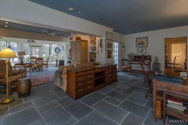 living room with ceiling fan