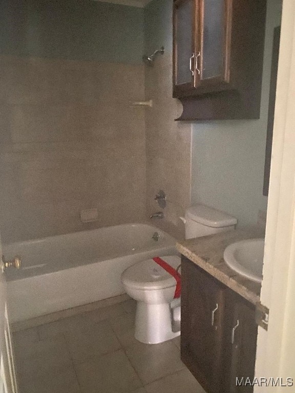 full bathroom featuring vanity, tile patterned floors, bathtub / shower combination, and toilet