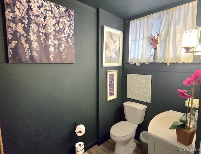 bathroom with wood-type flooring and toilet