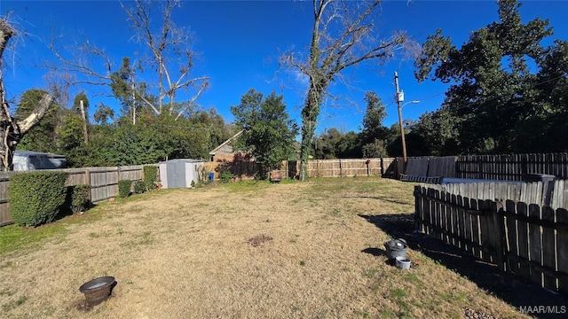 view of yard with a storage unit