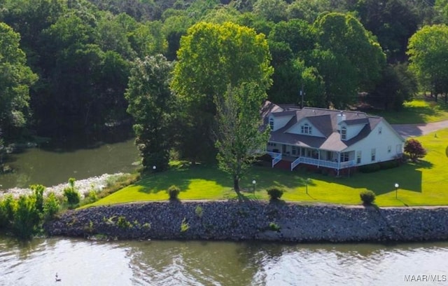 bird's eye view featuring a water view