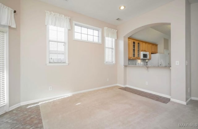 unfurnished living room with light carpet