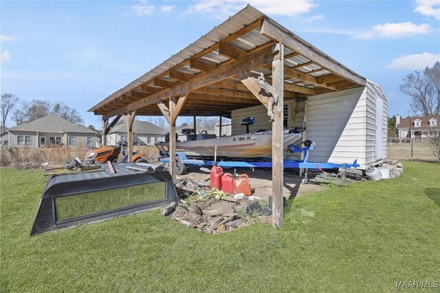 view of dock with a yard