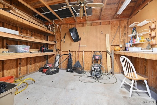storage area with ceiling fan