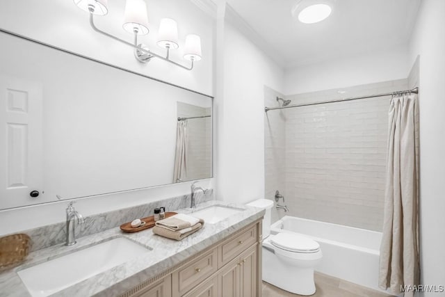 full bathroom featuring vanity, toilet, and shower / bath combo with shower curtain