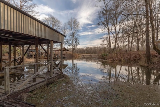 dock area with a water view