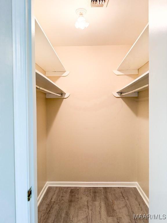 walk in closet with hardwood / wood-style flooring