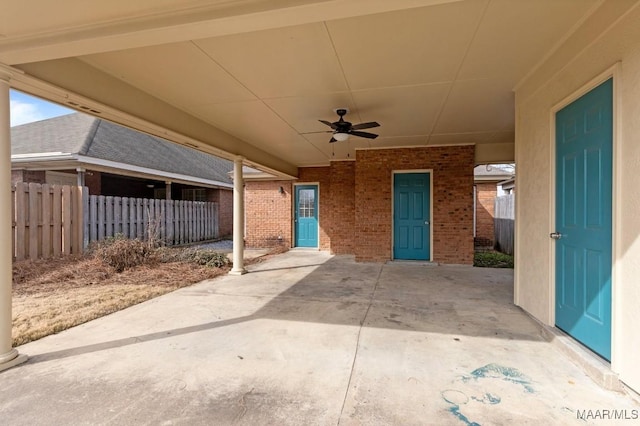 view of patio featuring ceiling fan