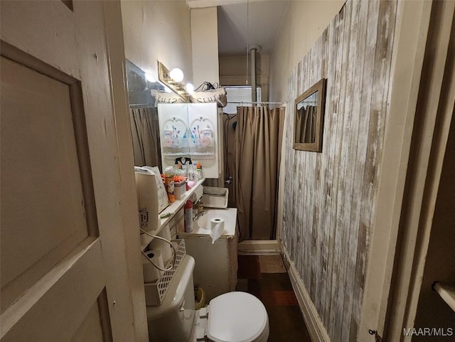 bathroom with toilet and a shower