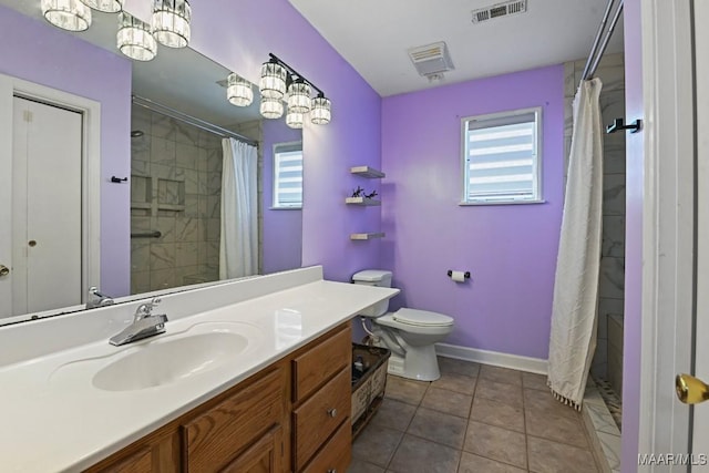 full bathroom featuring a healthy amount of sunlight, visible vents, vanity, and toilet