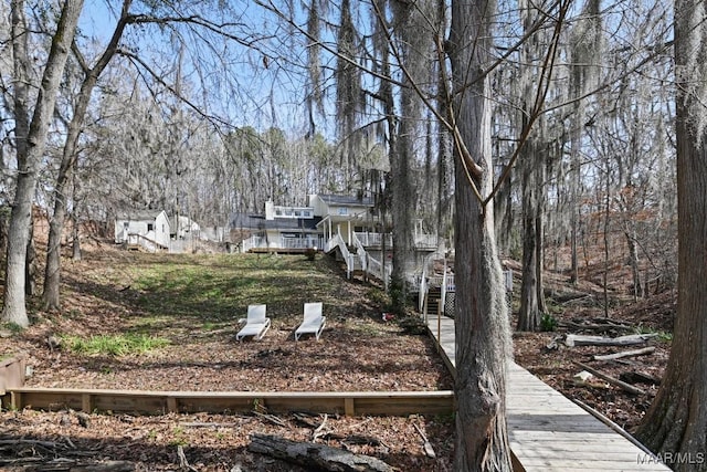 view of yard featuring stairway