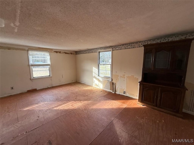 unfurnished room featuring a textured ceiling and a healthy amount of sunlight