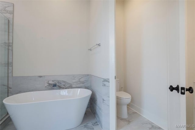 bathroom with a bathing tub and toilet