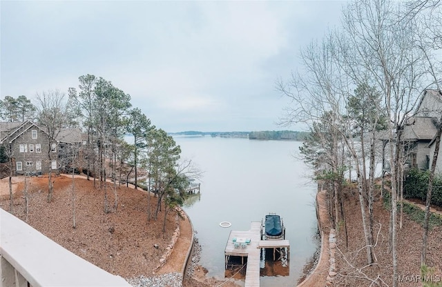 view of water feature with a dock