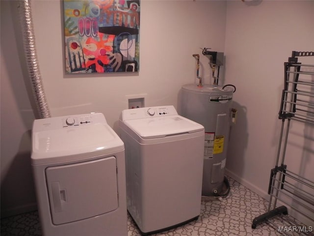 laundry room featuring water heater and washing machine and dryer