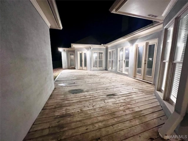 view of deck at night