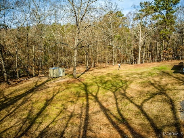 view of yard with a storage unit