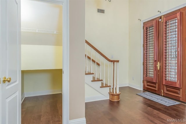 foyer entrance featuring dark wood-type flooring