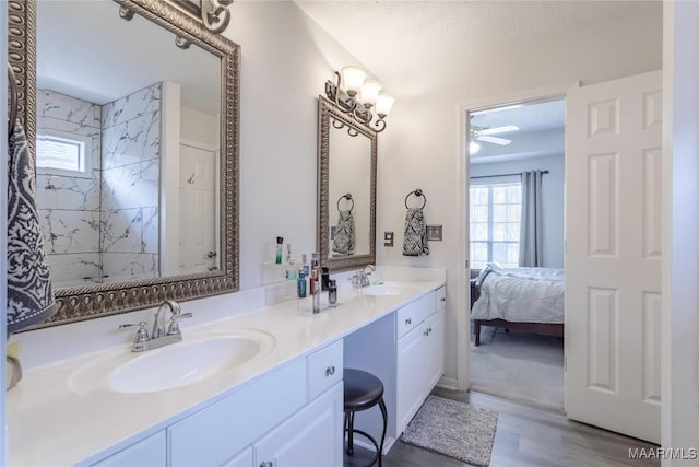 bathroom featuring hardwood / wood-style flooring, plenty of natural light, and vanity