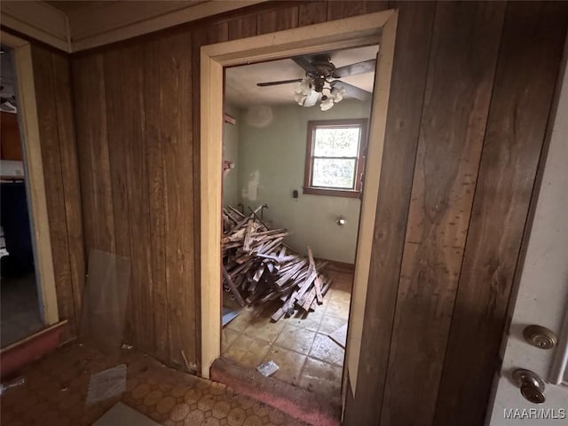 616 Woodham Cir, Opp, AL 36467 - interior space featuring ceiling fan and wood walls