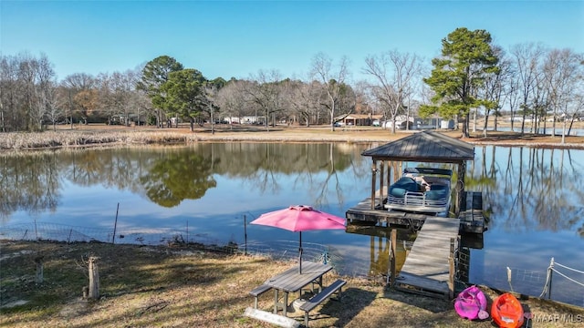 dock area featuring a water view