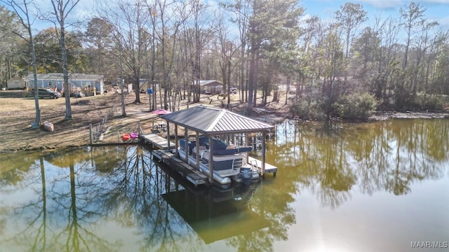 dock area with a water view