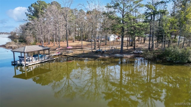 view of dock with a water view