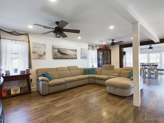 living room featuring dark wood-type flooring