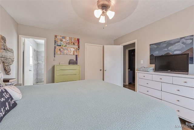 bedroom with ceiling fan and ensuite bathroom