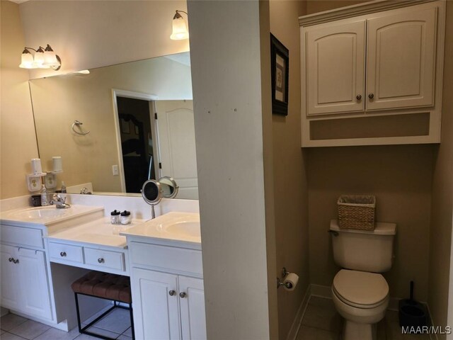 bathroom featuring vanity, tile patterned floors, and toilet