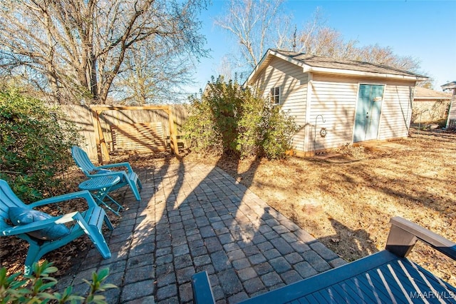 view of patio featuring an outdoor structure