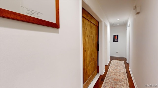 hall featuring dark hardwood / wood-style flooring