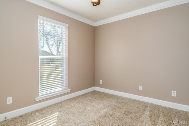 carpeted spare room with a wealth of natural light and ornamental molding