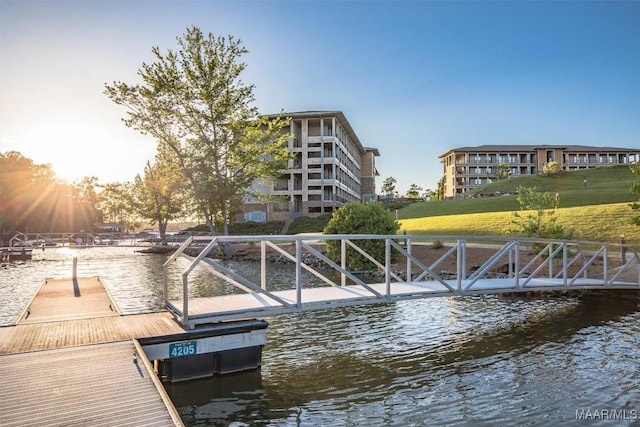 dock area featuring a water view