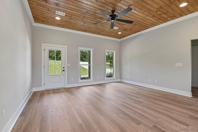 116 Madix Dr, Eclectic, AL 36024 - empty room featuring wood ceiling, plenty of natural light, a ceiling fan, ornamental molding, and wood finished floors