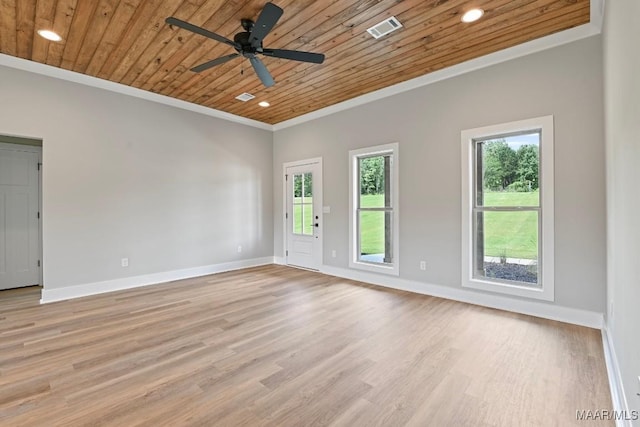 116 Madix Dr, Eclectic, AL 36024 - empty room featuring wooden ceiling, ornamental molding, light wood-type flooring, ceiling fan, and recessed lighting