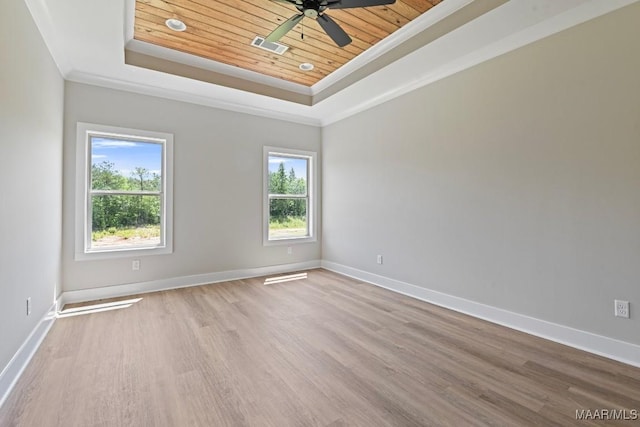 116 Madix Dr, Eclectic, AL 36024 - spare room featuring a tray ceiling, wooden ceiling, plenty of natural light, a ceiling fan, and wood finished floors