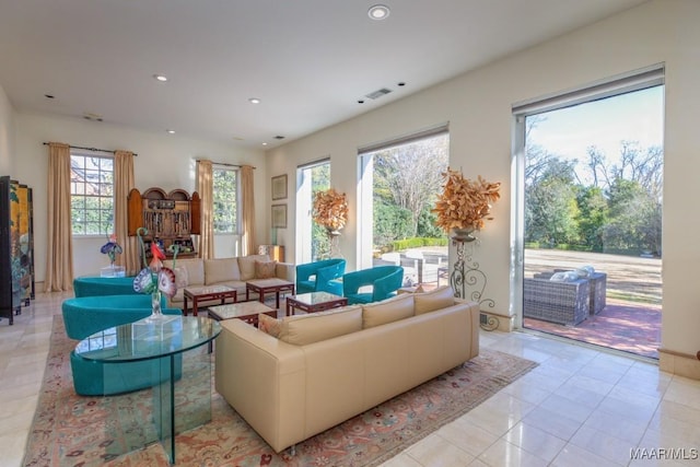 view of tiled living room