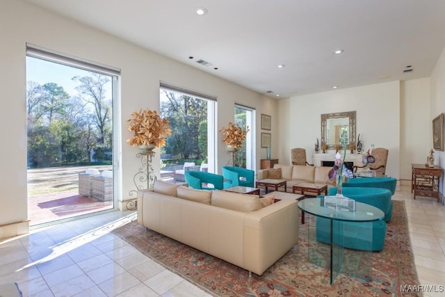 view of tiled living room