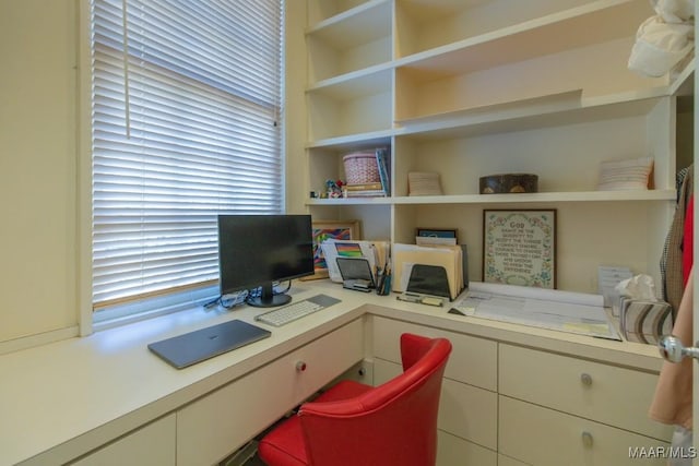 home office featuring built in desk