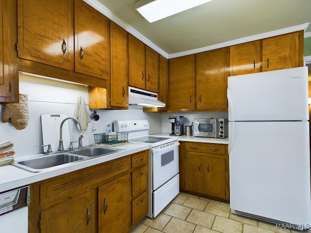 kitchen with sink and white appliances