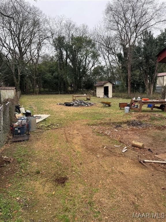 view of yard with a storage shed