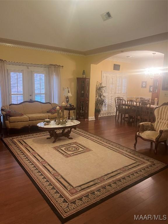 living room with dark wood-type flooring