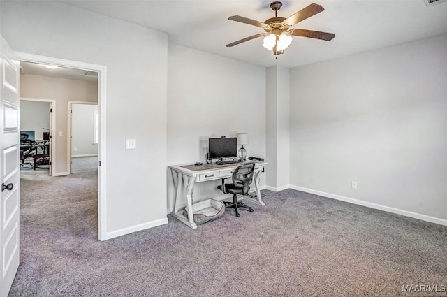 office featuring carpet and ceiling fan