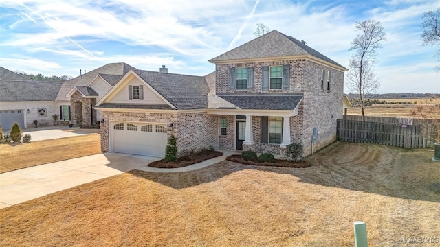 view of front facade with a garage and a front lawn